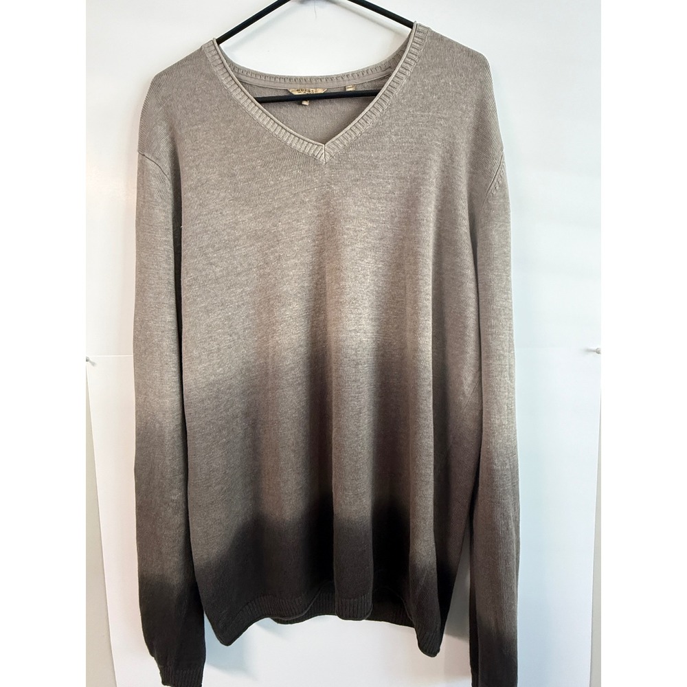 GUESS Mens Ombre V-Neck Knit Sweater Taupe Charcoal Grey 100% Linen XL
